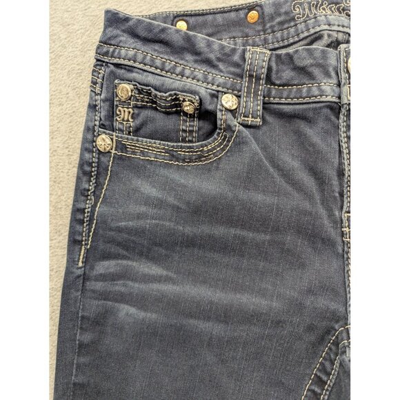 Miss Me Jeans Womens 28 Dark Wash Mid Rise Skinny Embellished Contrast Stitching - Picture 2 of 16